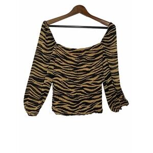 Alice Blue Womens Large animal print sheer Long Sleeve Blouse Top Brown Black
